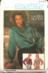 6647 LS DRAPED COWL BLOUSE LAUREN HUTTON PATTERN 18 40
